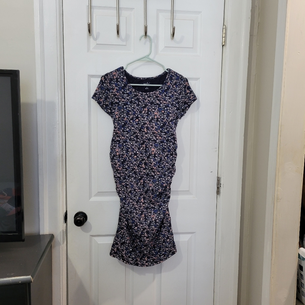 Navy Floral Maternity T-shirt Dress